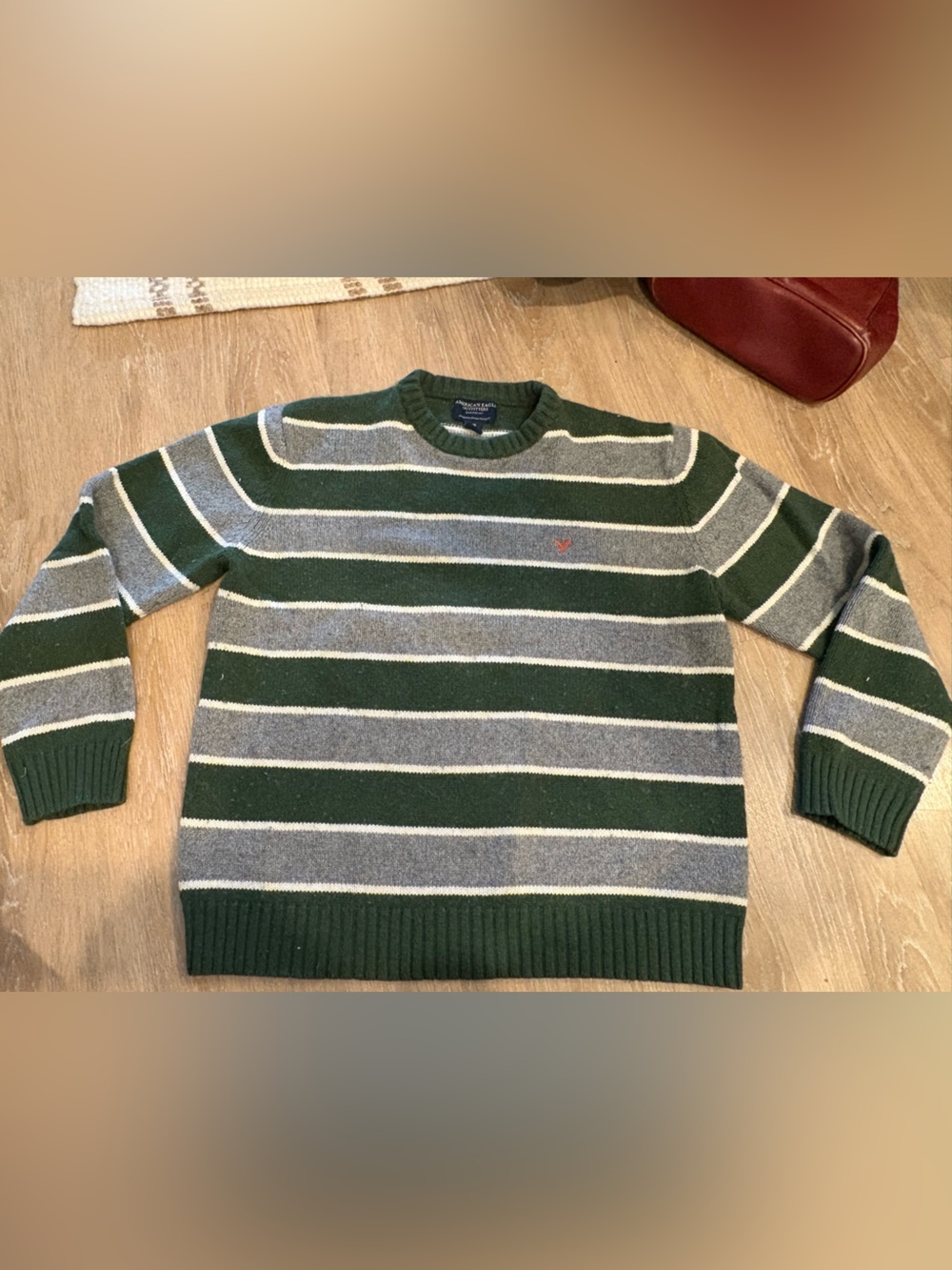 Y2K Men's Green and Gray Striped Crewneck Sweater